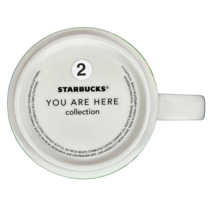 Bottom view of You Are Here Collection Denver Mug Starbucks with brand and care details