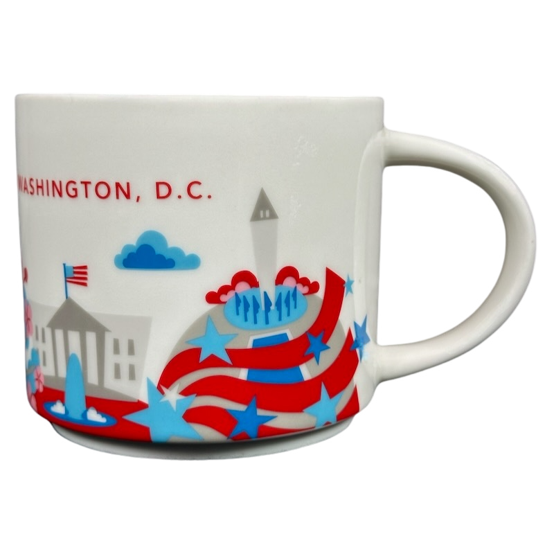 Starbucks You Are Here Collection Washington D.C. Mug featuring iconic city landmarks and bright colors