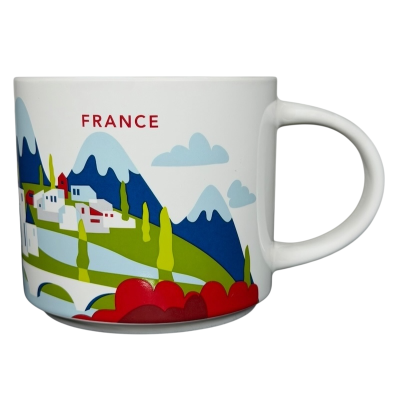 Starbucks You Are Here France collectible mug featuring scenic landscapes in vibrant colors