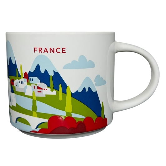 Starbucks You Are Here France collectible mug featuring scenic landscapes in vibrant colors