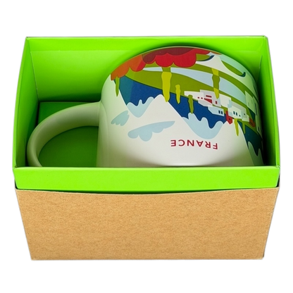 Starbucks You Are Here France collectible mug in a gift box with vibrant cityscape design