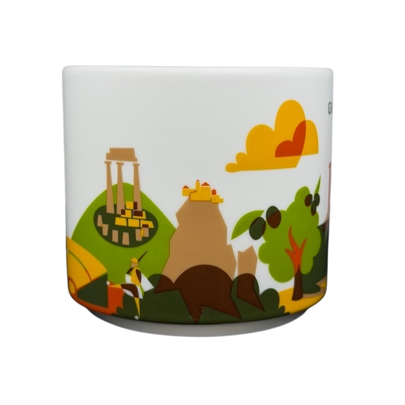 You Are Here Greece Mug Starbucks featuring iconic Greek landmarks and colorful designs