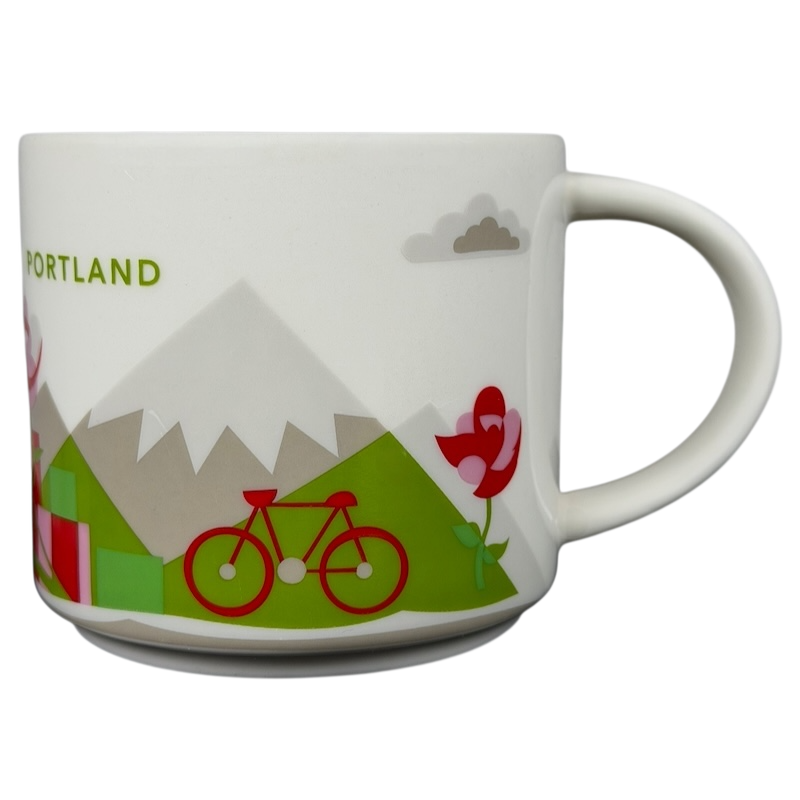 Starbucks You Are Here Portland mug featuring iconic landmarks and vibrant designs representing the city