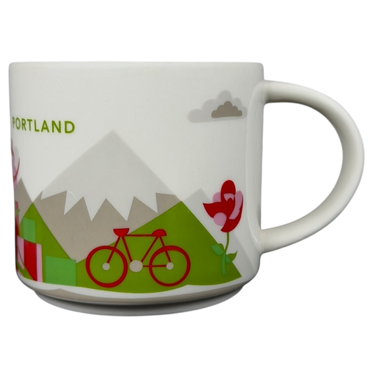 Starbucks You Are Here Portland mug featuring iconic landmarks and vibrant designs representing the city