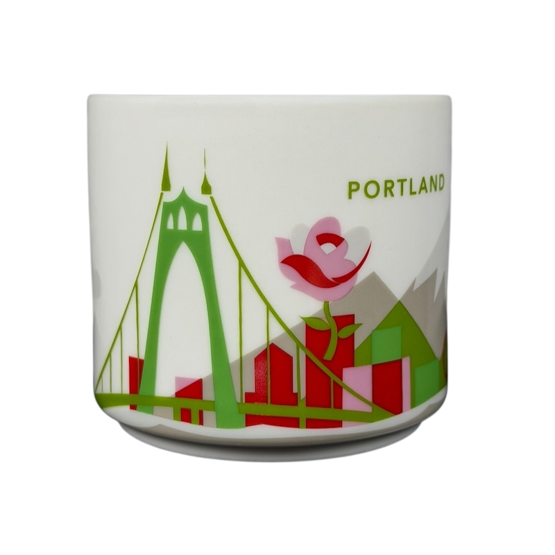 Starbucks You Are Here Portland mug featuring iconic Portland landmarks and vibrant colors