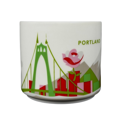 Starbucks You Are Here Portland mug featuring iconic Portland landmarks and vibrant colors
