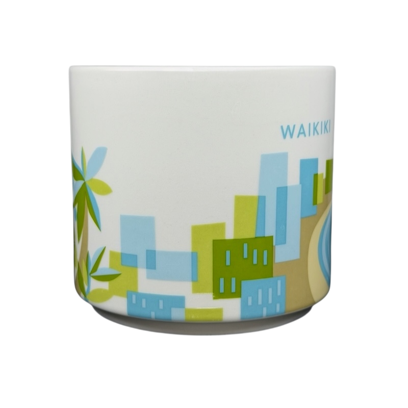 You Are Here Waikiki Mug Starbucks featuring colorful buildings and palm trees design