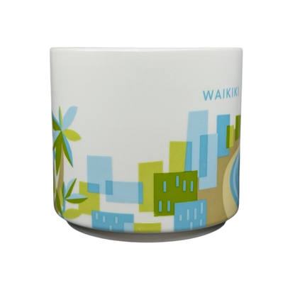 You Are Here Waikiki Mug Starbucks featuring colorful buildings and palm trees design
