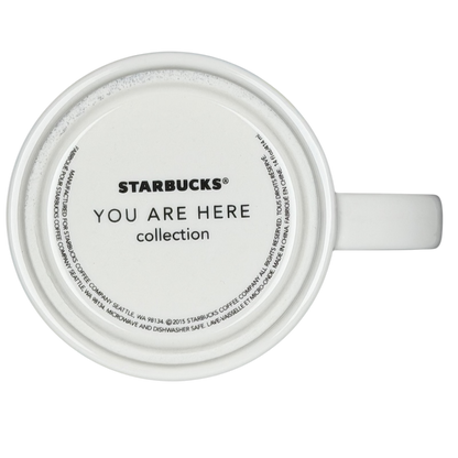 Bottom view of You Are Here Waikiki Mug Starbucks featuring a white ceramic design