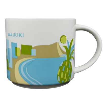 You Are Here Waikiki Mug Starbucks featuring iconic beach and pineapple design in vibrant colors