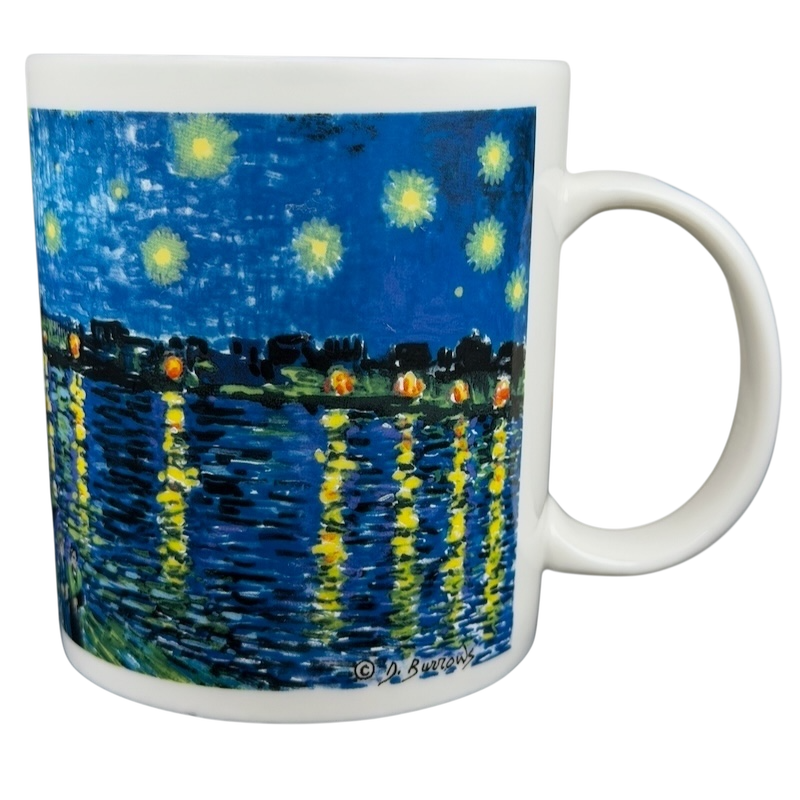 Starry Night Over the Rhone Chaleur mug featuring vibrant colors and starry reflections on water