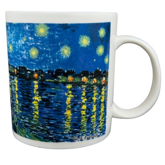 Starry Night Over the Rhone Chaleur mug featuring vibrant colors and starry reflections on water