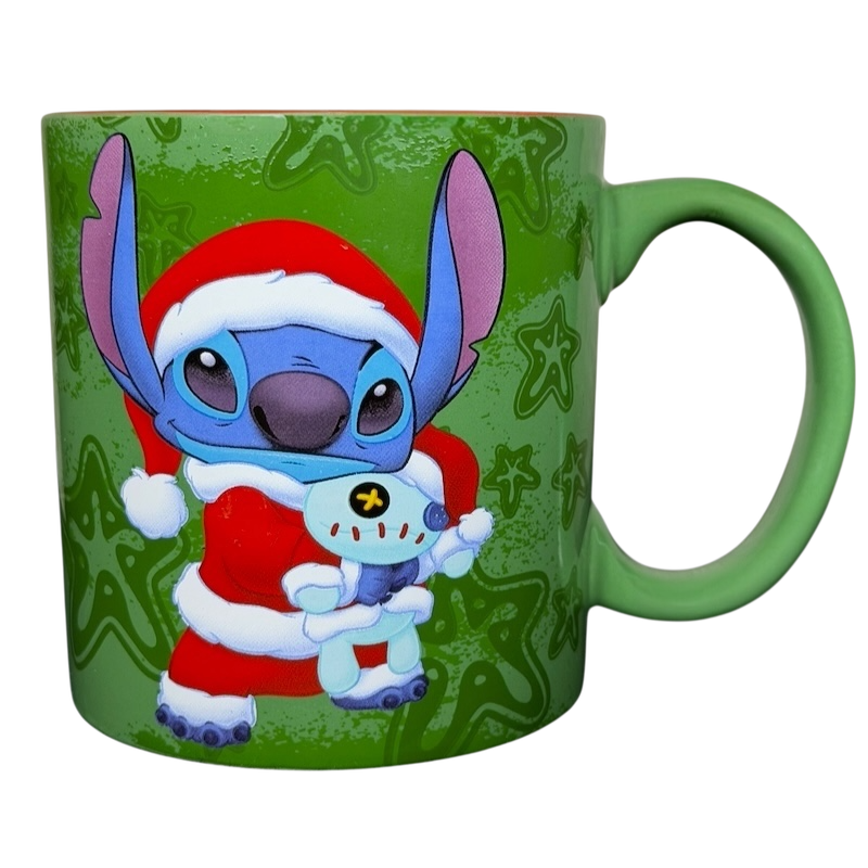 Disney Stitch Santa holiday collectible mug featuring Stitch in a red Santa hat with a festive design