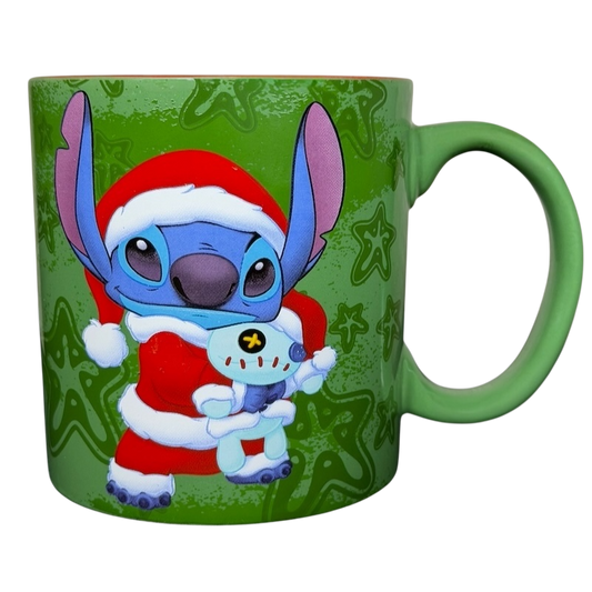 Disney Stitch Santa holiday collectible mug featuring Stitch in a red Santa hat with a festive design