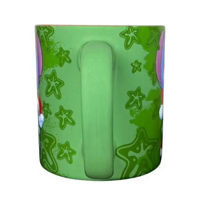Disney Stitch Santa holiday collectible mug featuring vibrant green design with festive stars