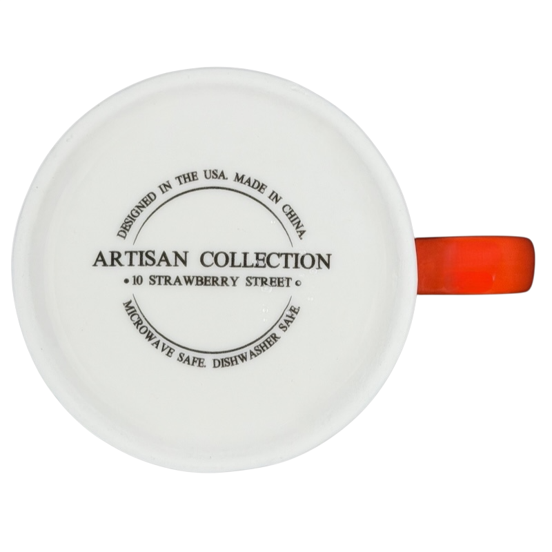 Bottom view of Artisan Collection Letter M Monogram Mug 10 Strawberry Street featuring a vibrant orange handle