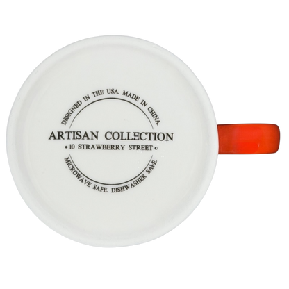 Bottom view of Artisan Collection Letter M Monogram Mug 10 Strawberry Street featuring a vibrant orange handle