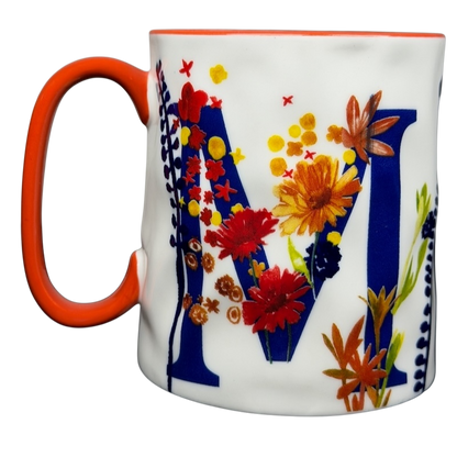 Artisan Collection Letter M Monogram Mug 10 Strawberry Street with Floral Design and Orange Handle