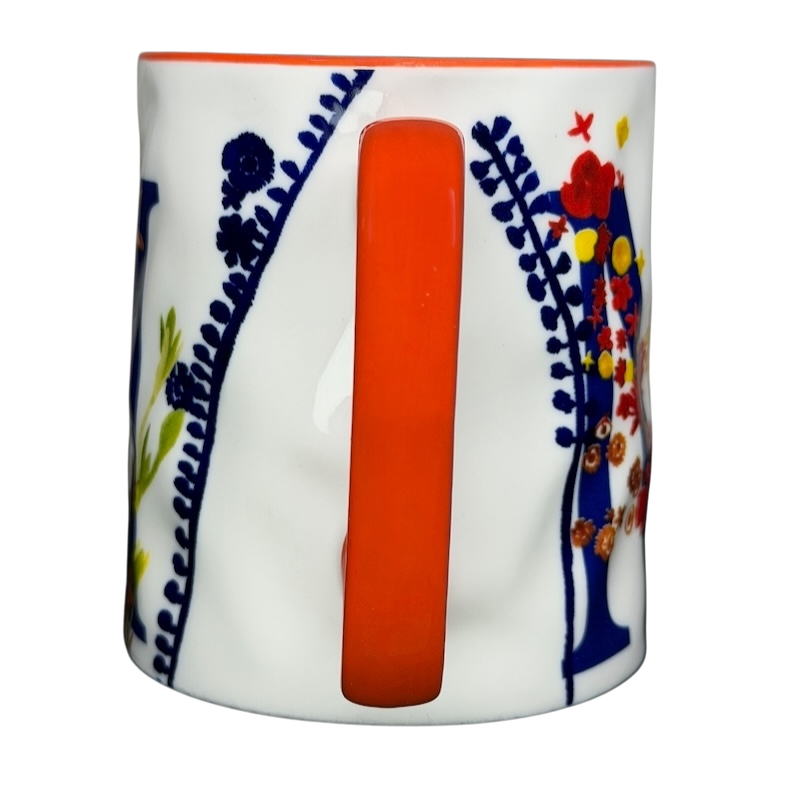 Artisan Collection Letter M Monogram Mug 10 Strawberry Street with colorful floral design and orange handle