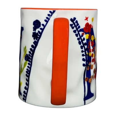 Artisan Collection Letter M Monogram Mug 10 Strawberry Street with colorful floral design and orange handle