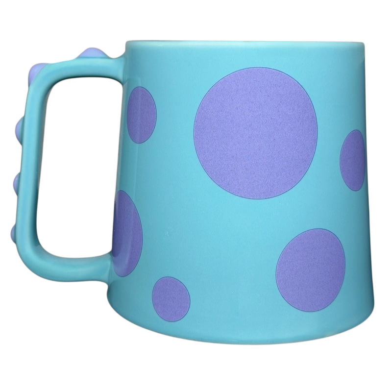 Disney Sulley 3D sculpted mug featuring a blue design with purple polka dots and a textured handle