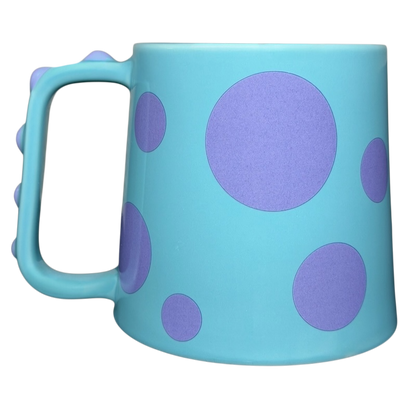Disney Sulley 3D sculpted mug featuring a blue design with purple polka dots and a textured handle