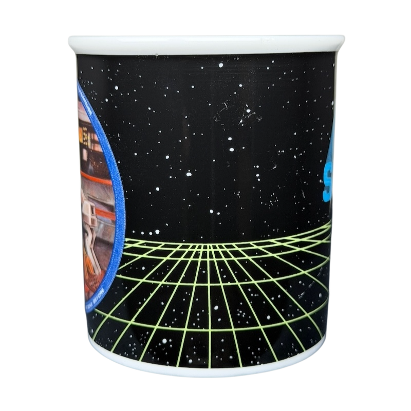 Sulu Star Trek vintage mug featuring a space grid design and iconic character imagery