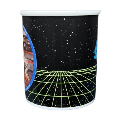 Sulu Star Trek vintage mug featuring a space grid design and iconic character imagery