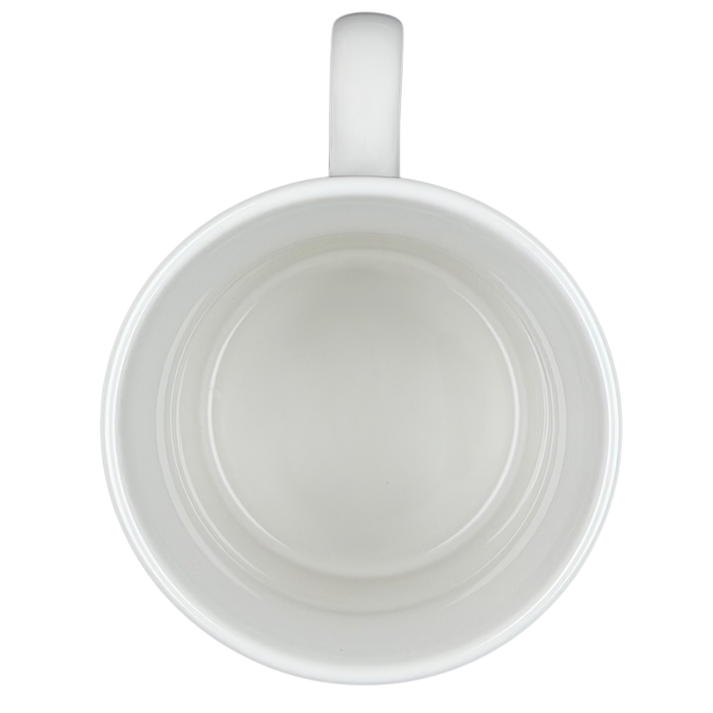 Inside view of a Sulu Star Trek vintage mug showing smooth white ceramic with a handle