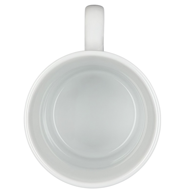Top view of a plain white ceramic Sulu Star Trek vintage mug ready for your favorite beverages