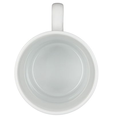 Top view of a plain white ceramic Sulu Star Trek vintage mug ready for your favorite beverages