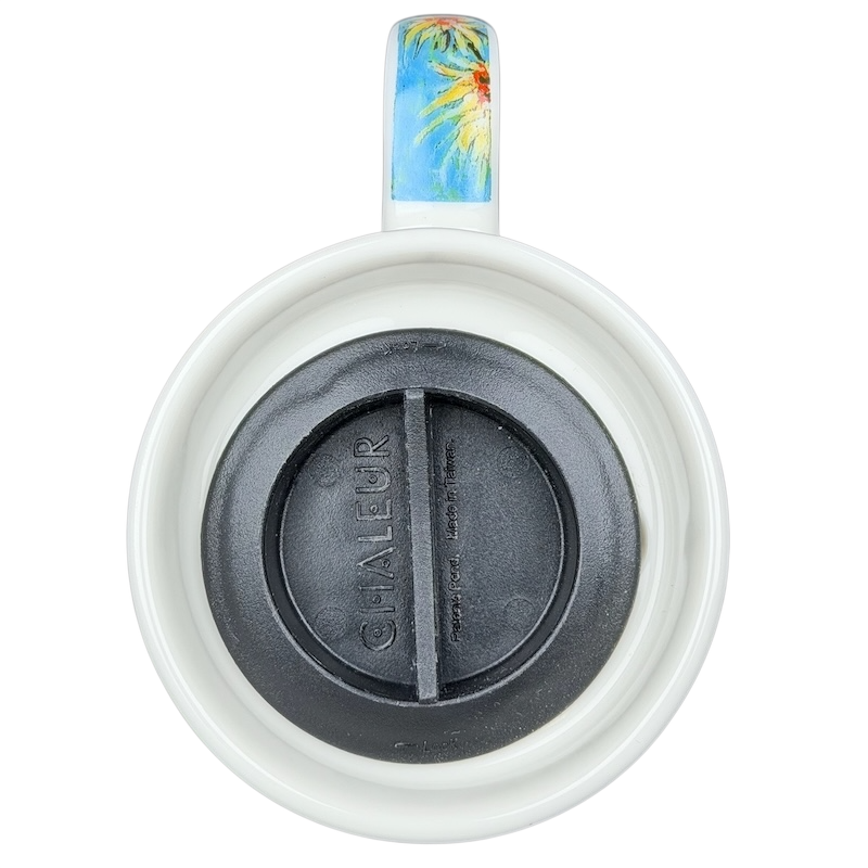 Top view of Chaleur Sunflowers Vincent Van Gogh Mug with colorful handle for art lovers