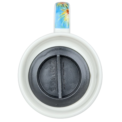 Top view of Chaleur Sunflowers Vincent Van Gogh Mug with colorful handle for art lovers