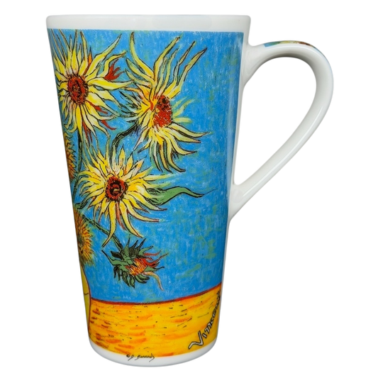 Sunflowers Vincent Van Gogh Mug Chaleur featuring vibrant sunflower artwork and a colorful background