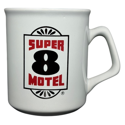 Super 8 Motel vintage mug featuring the iconic logo and classic design for collectors
