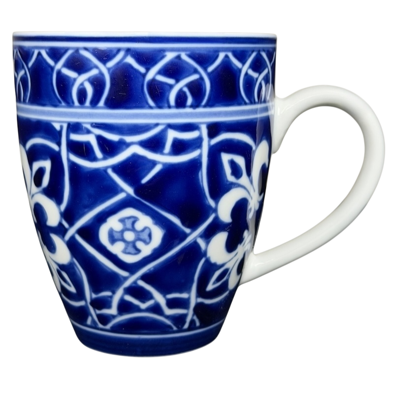 Target Catalina Medallion blue white mug with intricate floral design and sturdy handle