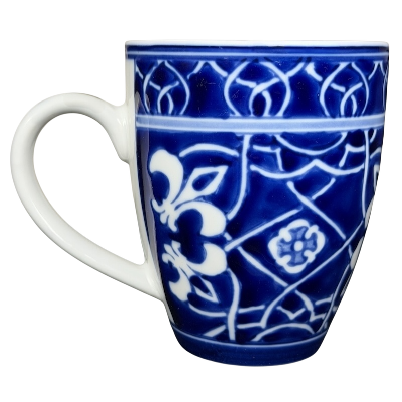 Target Catalina Medallion blue white mug featuring intricate floral patterns and a classic shape
