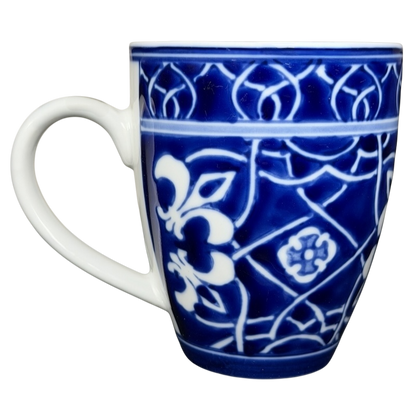 Target Catalina Medallion blue white mug featuring intricate floral patterns and a classic shape