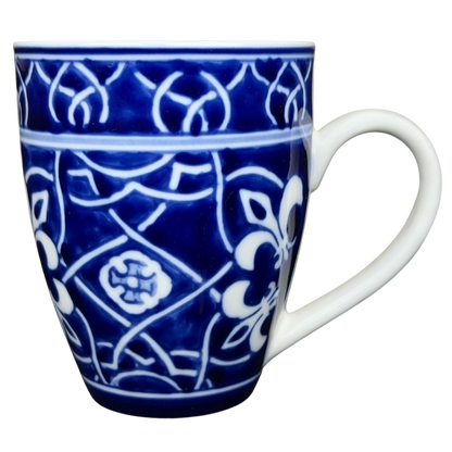 Target Catalina Medallion blue white mug featuring intricate floral patterns and a comfortable handle