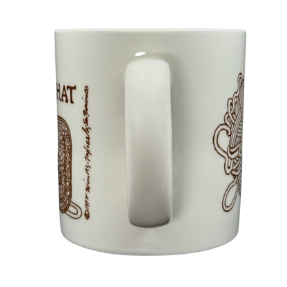 Taylor & Ng Le Chat vintage mug white ceramic side view with centered handle and brown cat line art