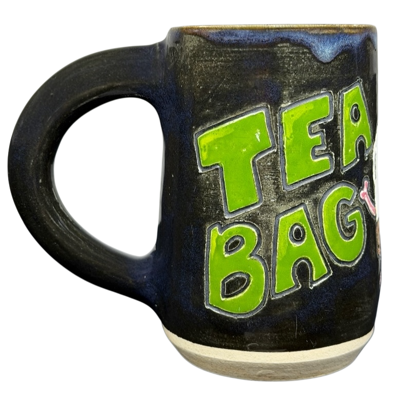 Handcrafted Duck Yeah Tea Bag Time Pottery Mug with colorful lettering and a sturdy handle