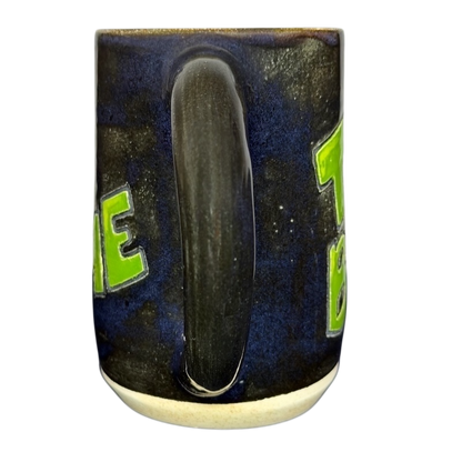 Duck Yeah Tea Bag Time Pottery Mug featuring a vibrant blue and green design