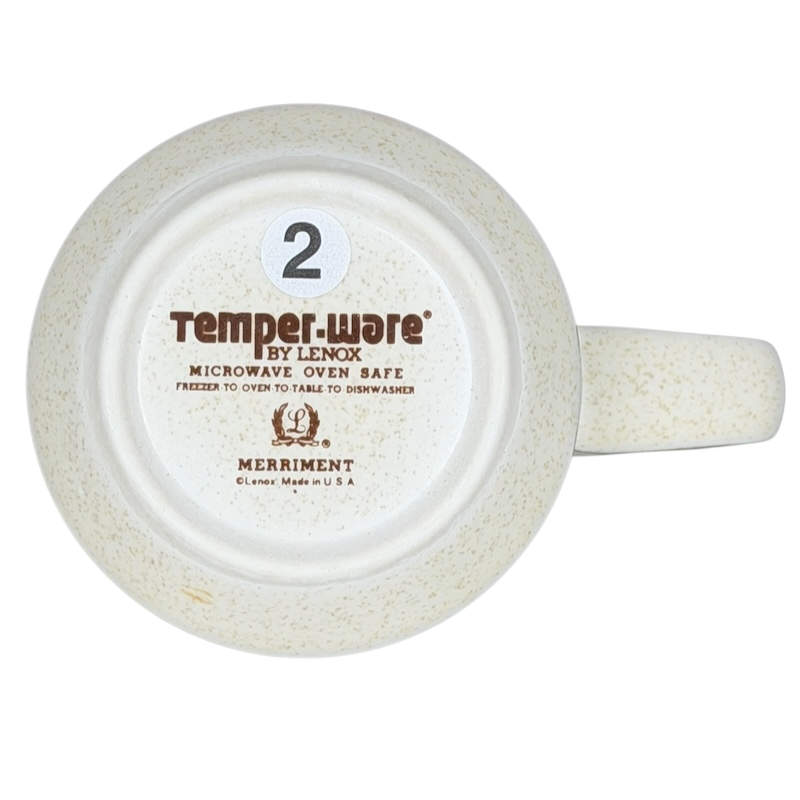 Underside view of Temperware Merriment Mug Lenox with dishwasher and microwave safety features