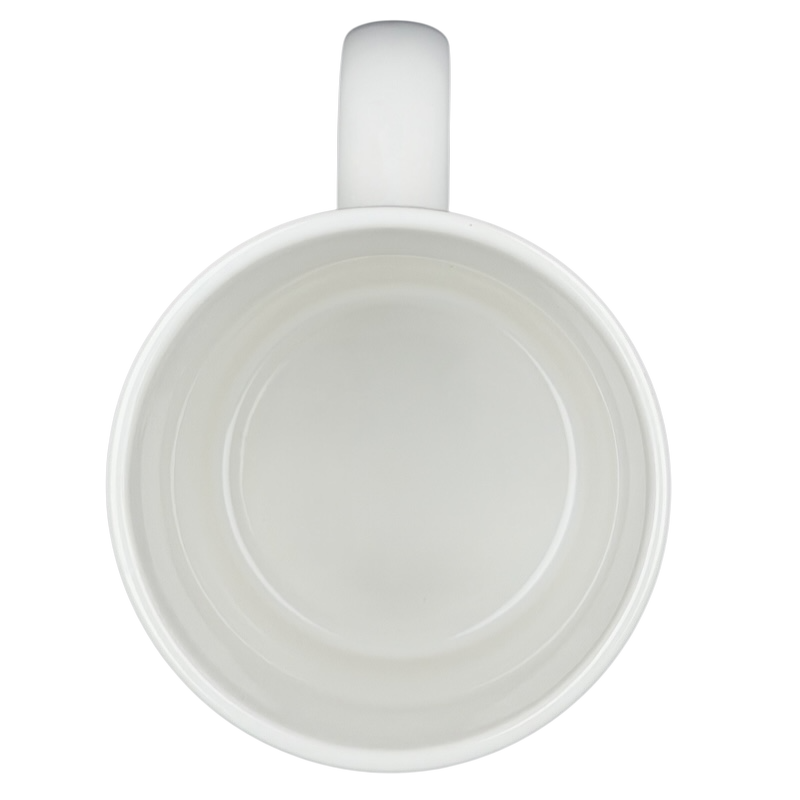 The Far Side dinosaur mug with a classic white interior displaying its minimalist design