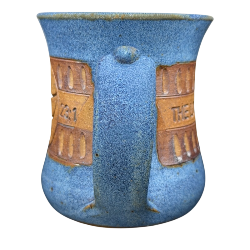 The Lord is My Shepherd pottery mug with unique textured design and comfortable handle