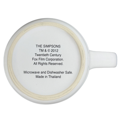 The Simpsons Homer Universal Studios donut mug with official copyright and microwave safe information on the bottom