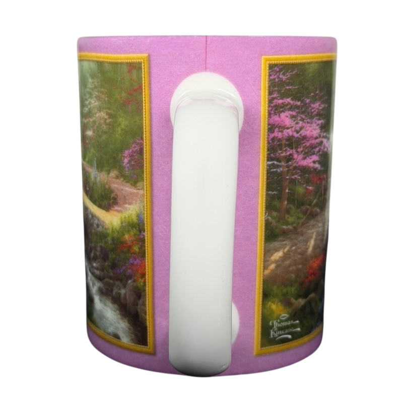 Thomas Kinkade Bridge of Faith vintage mug featuring scenic floral artwork and a vibrant design