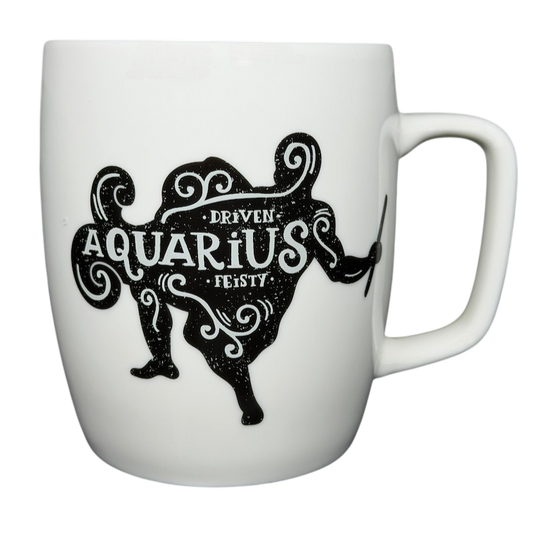 Aquarius Astrology Zodiac Mug Threshold featuring driven and feisty design in black on white ceramic