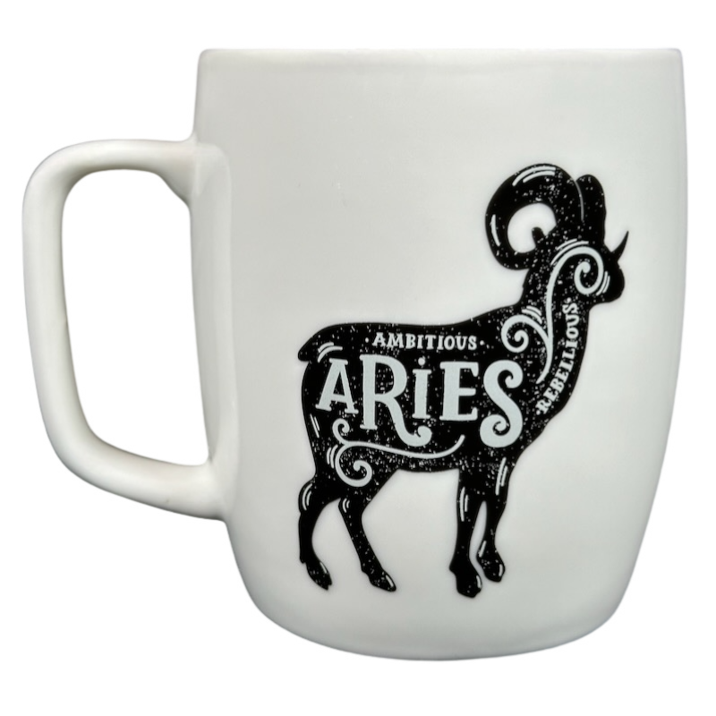 Aries Astrology Zodiac Mug Threshold featuring a black ram design and the word Aries