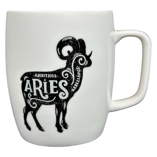 Aries Astrology Zodiac Mug Threshold featuring an intricate black ram design and motivational words